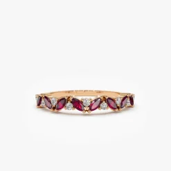 14k Slanted Ruby and Round Diamond Ring