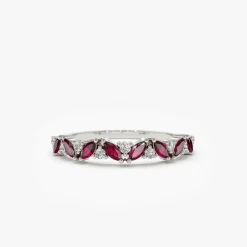 14k Slanted Ruby and Round Diamond Ring