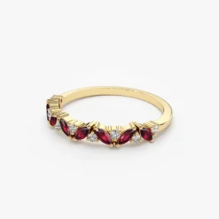 14k Slanted Ruby and Round Diamond Ring