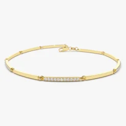 14k Solid Gold & Pave Diamond Bar Bracelet
