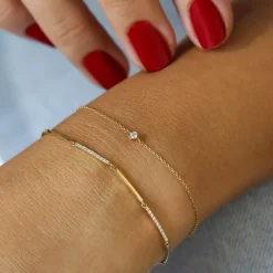 14k Solid Gold & Pave Diamond Bar Bracelet