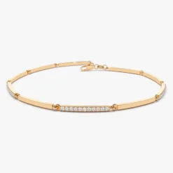 14k Solid Gold & Pave Diamond Bar Bracelet