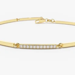 14k Solid Gold & Pave Diamond Bar Bracelet