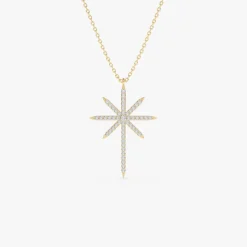 14k Solid Gold Celestial North Star Diamond Necklace