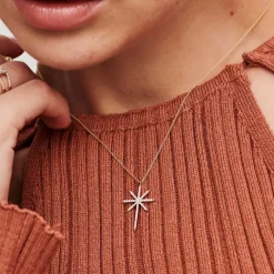 14k Solid Gold Celestial North Star Diamond Necklace