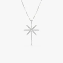 14k Solid Gold Celestial North Star Diamond Necklace