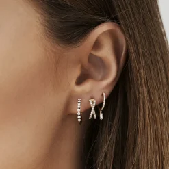 14k Solid Gold Criss Cross Pave Diamond Earrings
