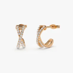 14k Solid Gold Criss Cross Pave Diamond Earrings