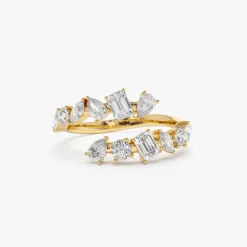 14K Solid Gold Cross Over Mix Diamond Ring