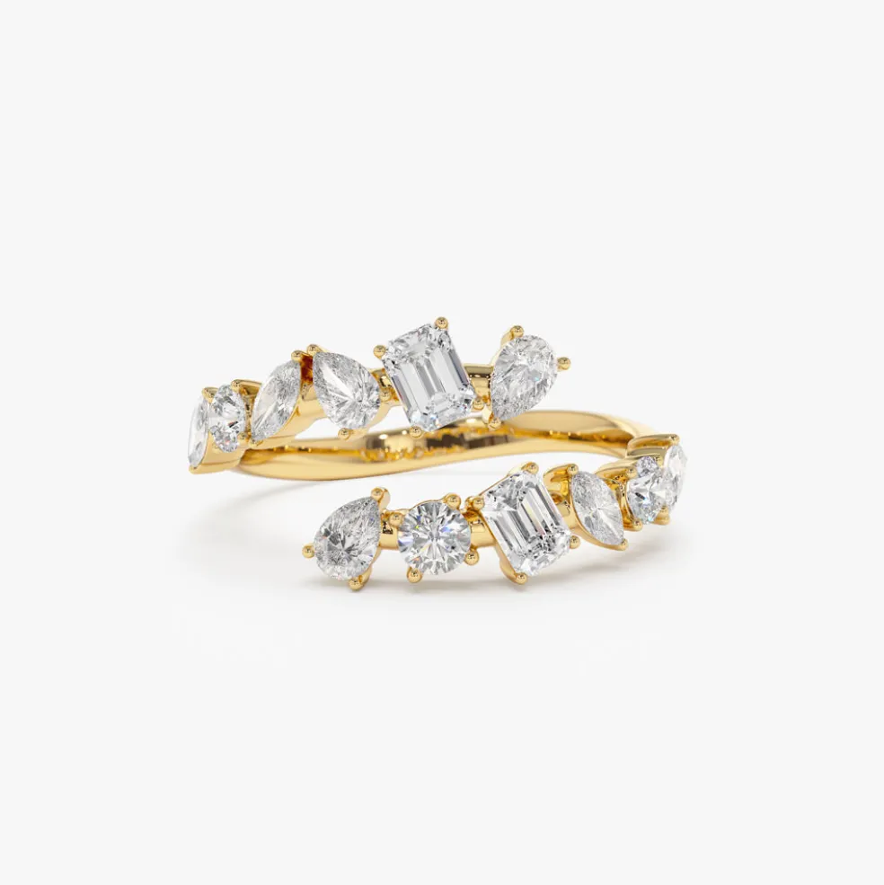 14K Solid Gold Cross Over Mix Diamond Ring