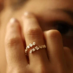 14K Solid Gold Cross Over Mix Diamond Ring
