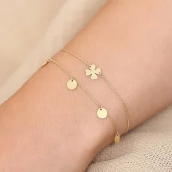 14K Solid Gold Dangle Disc Bracelet