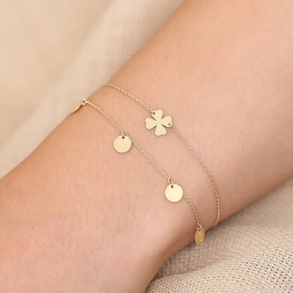 14K Solid Gold Dangle Disc Bracelet