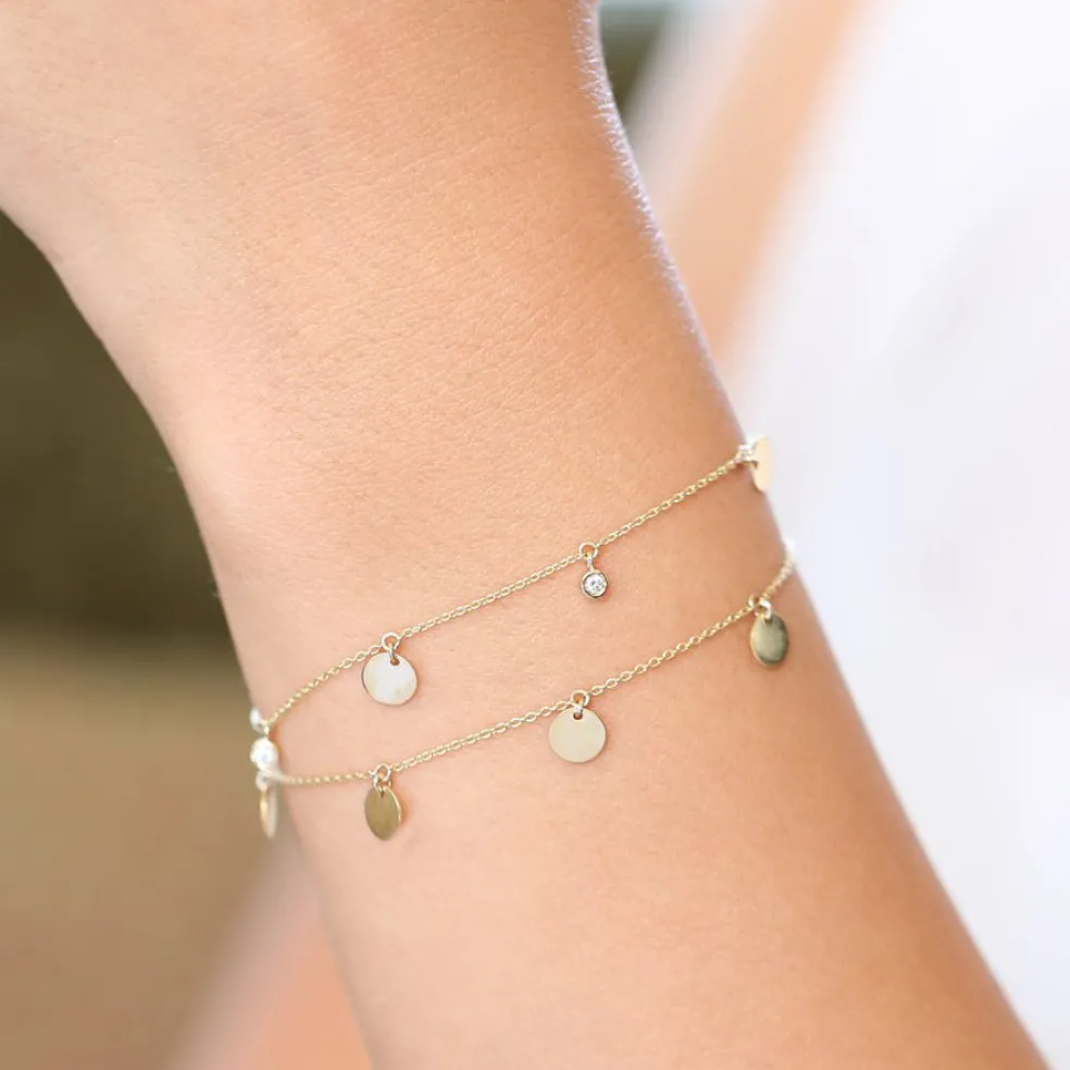 14K Solid Gold Dangle Disc Bracelet