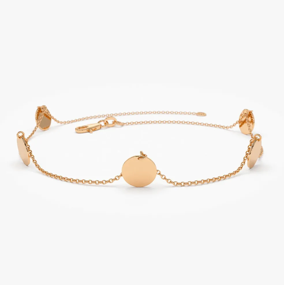 14K Solid Gold Dangle Disc Bracelet