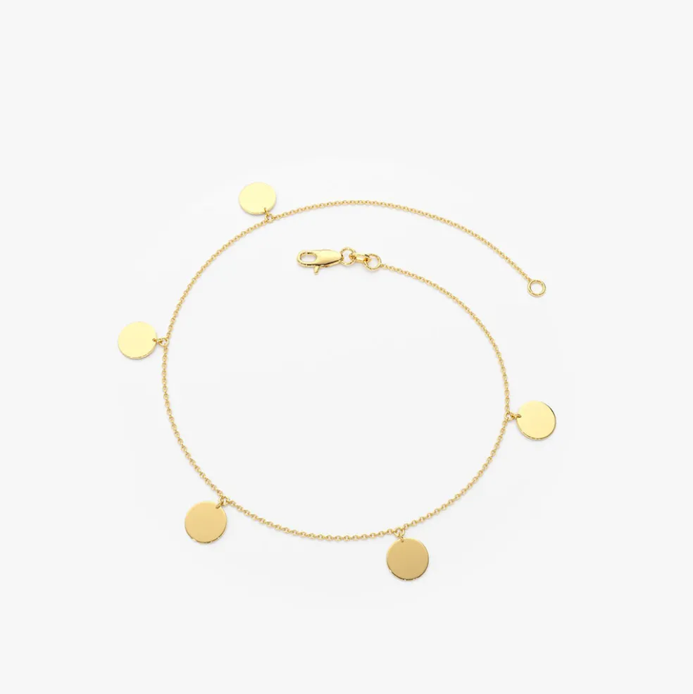 14K Solid Gold Dangle Disc Bracelet
