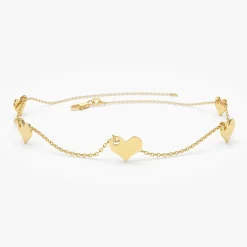 14K Solid Gold Dangle Heart Bracelet