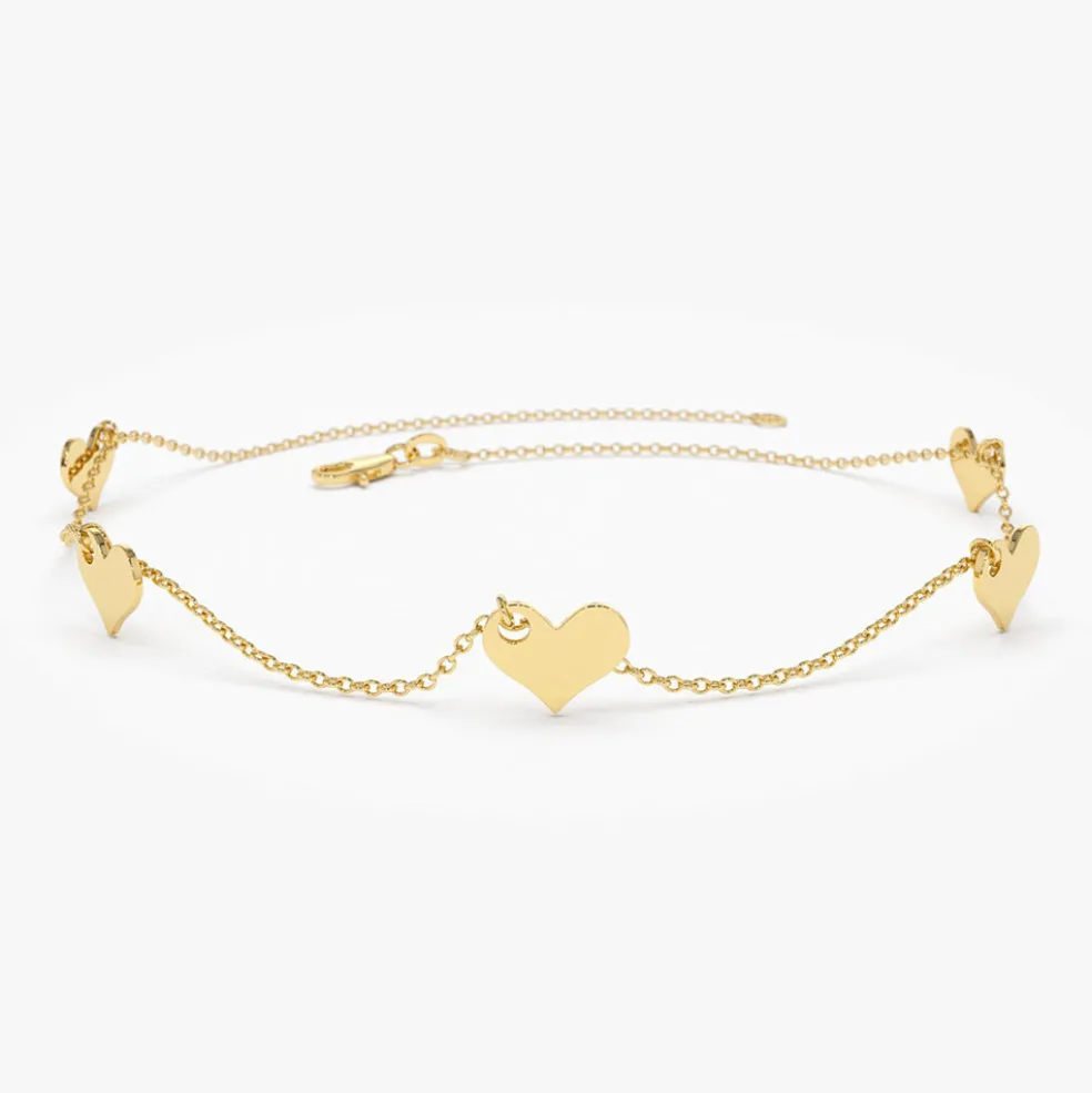 14K Solid Gold Dangle Heart Bracelet