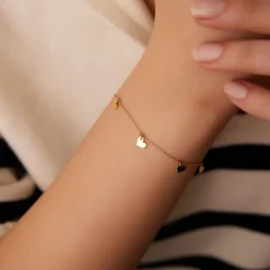 14K Solid Gold Dangle Heart Bracelet