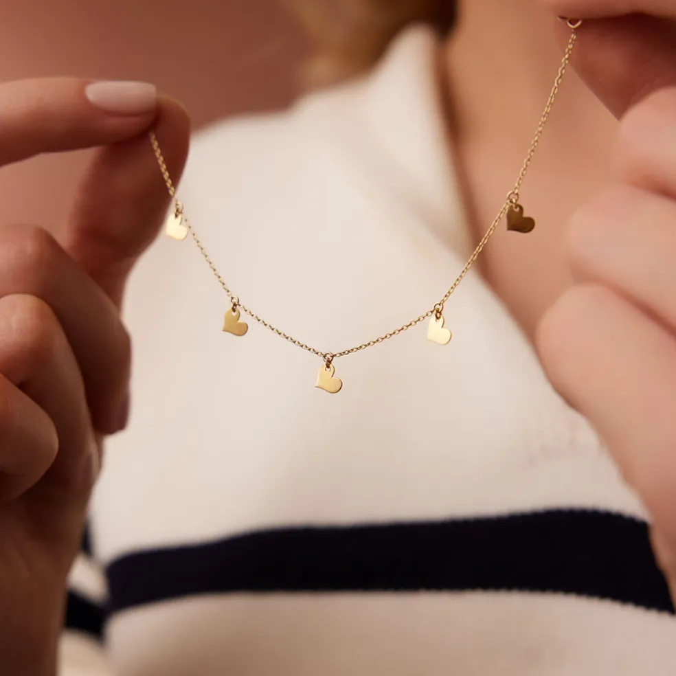 14K Solid Gold Dangle Heart Bracelet