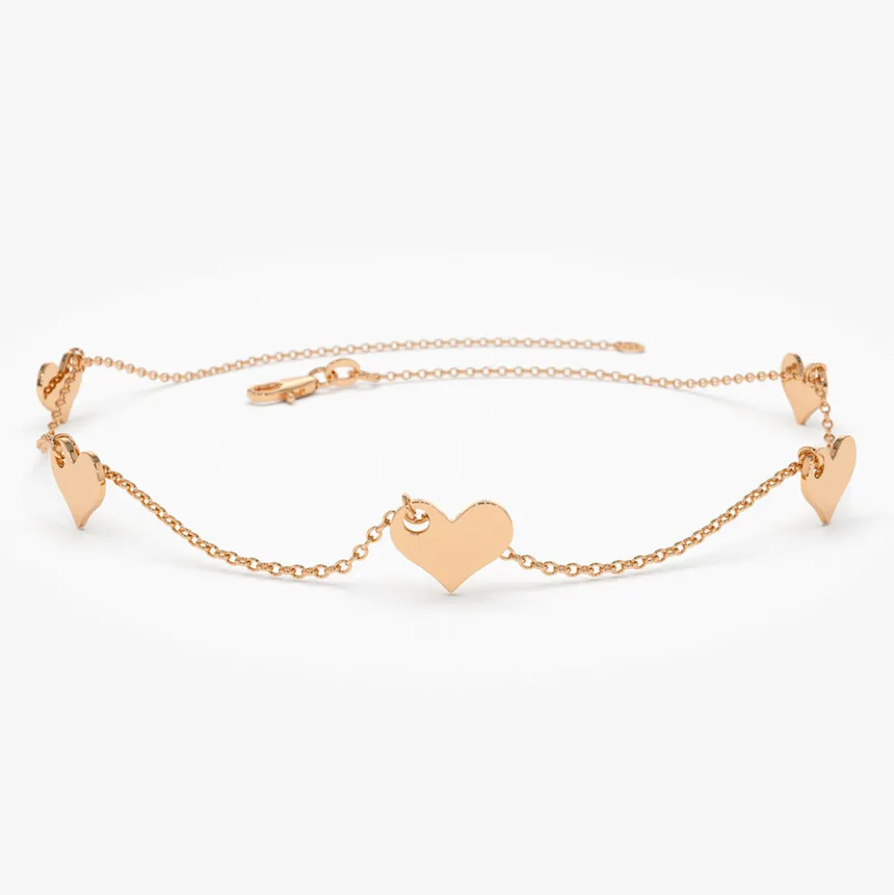 14K Solid Gold Dangle Heart Bracelet