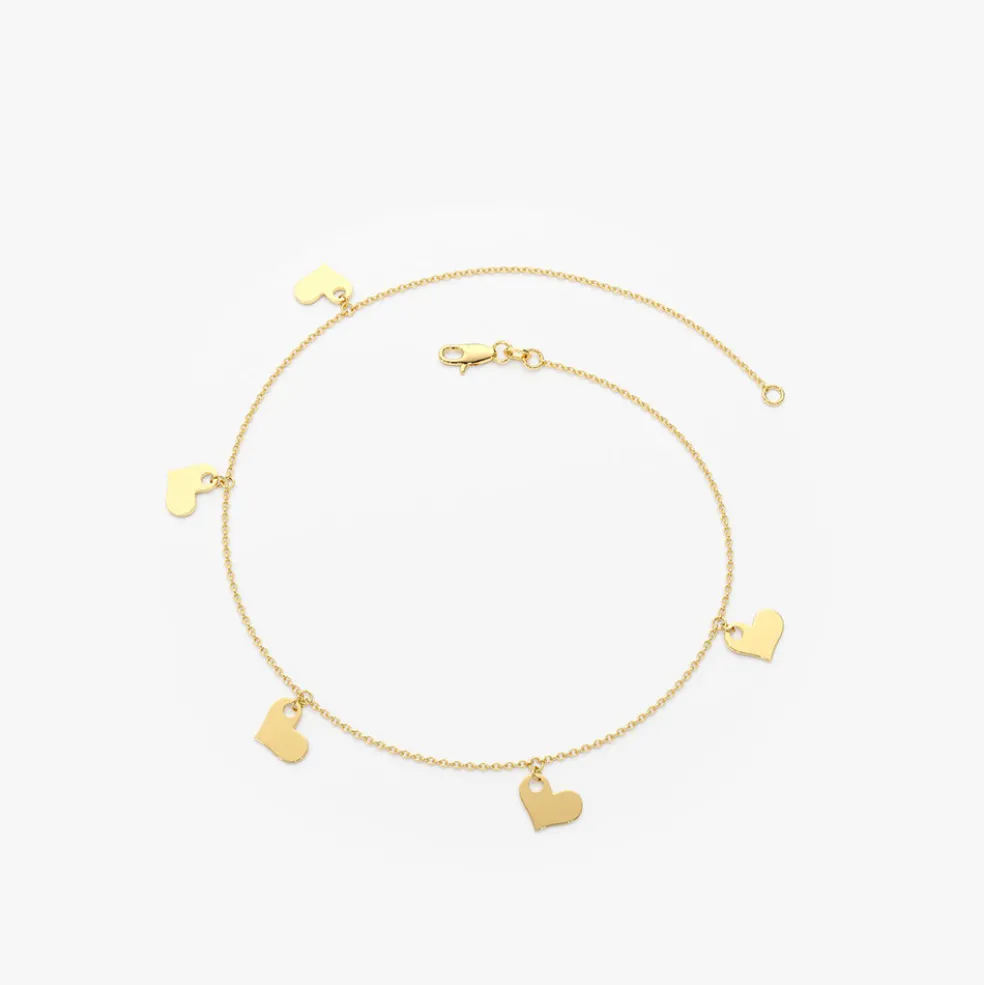 14K Solid Gold Dangle Heart Bracelet