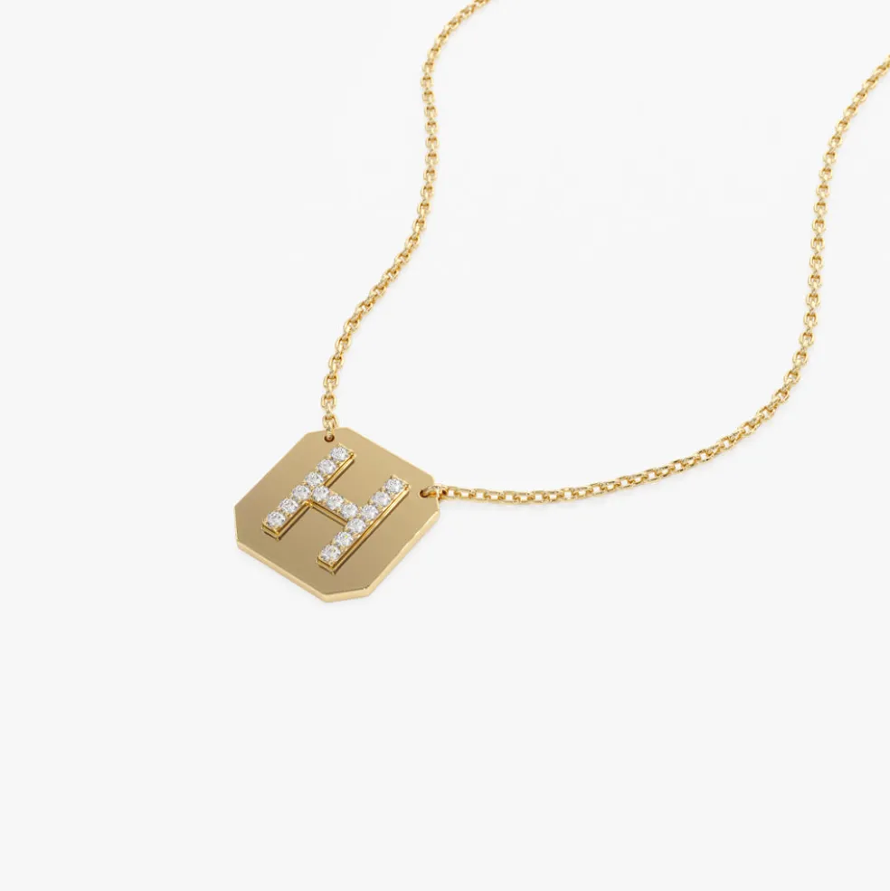 14k Solid Gold Diamond Letter Necklace