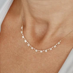14k Solid Gold Illusion Setting Baguette Diamond Statement Necklace