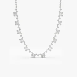 14k Solid Gold Illusion Setting Baguette Diamond Statement Necklace
