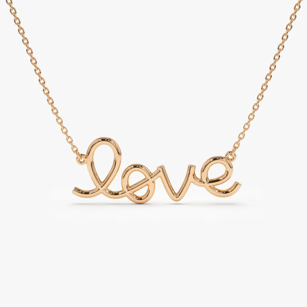 14k Solid Gold Love Necklace