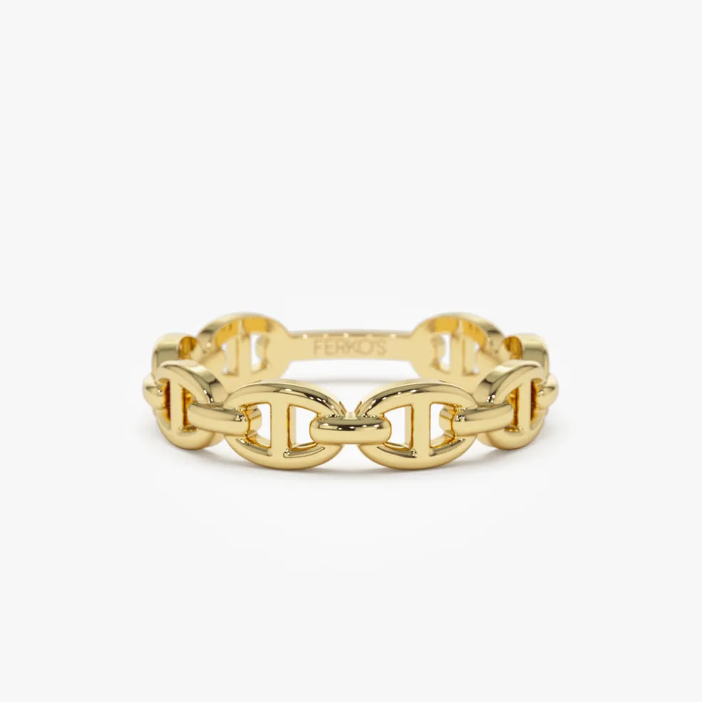 14k Solid Gold Mariner Chain Ring