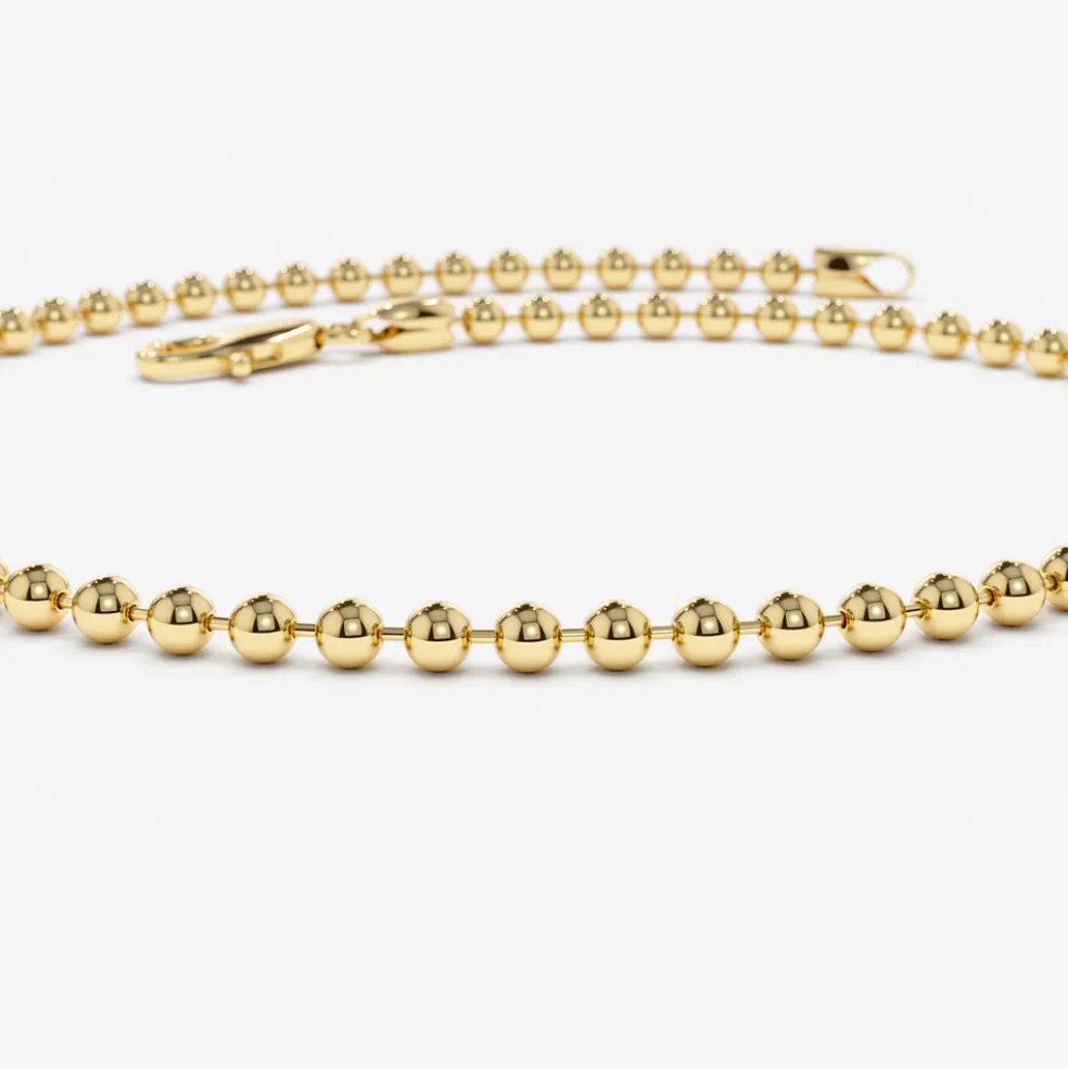 14K Solid Gold 2MM Bead Chain Bracelet
