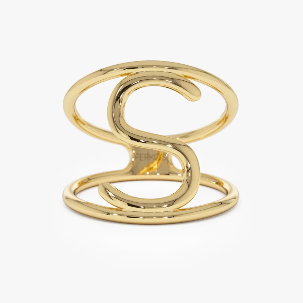 14K Solid Gold Personalized Initial Ring