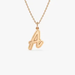 14K Solid Gold Script Font Initial Layered 3D Necklace