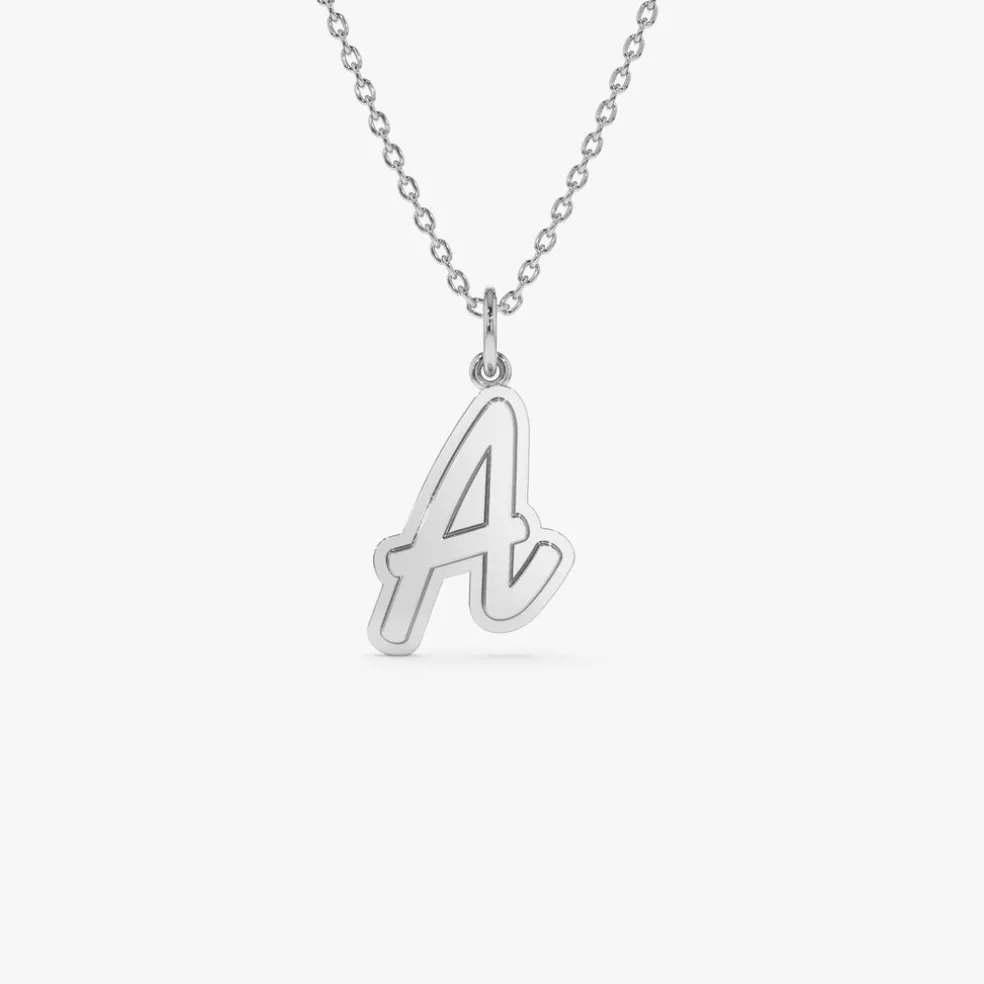 14K Solid Gold Script Font Initial Layered 3D Necklace