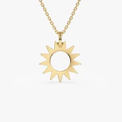 14k Solid Gold Sun Pendant Necklace
