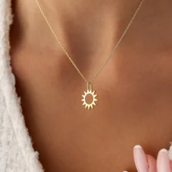14k Solid Gold Sun Pendant Necklace
