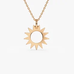 14k Solid Gold Sun Pendant Necklace