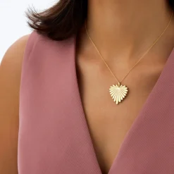 14K Solid Gold Sunburst Heart Necklace