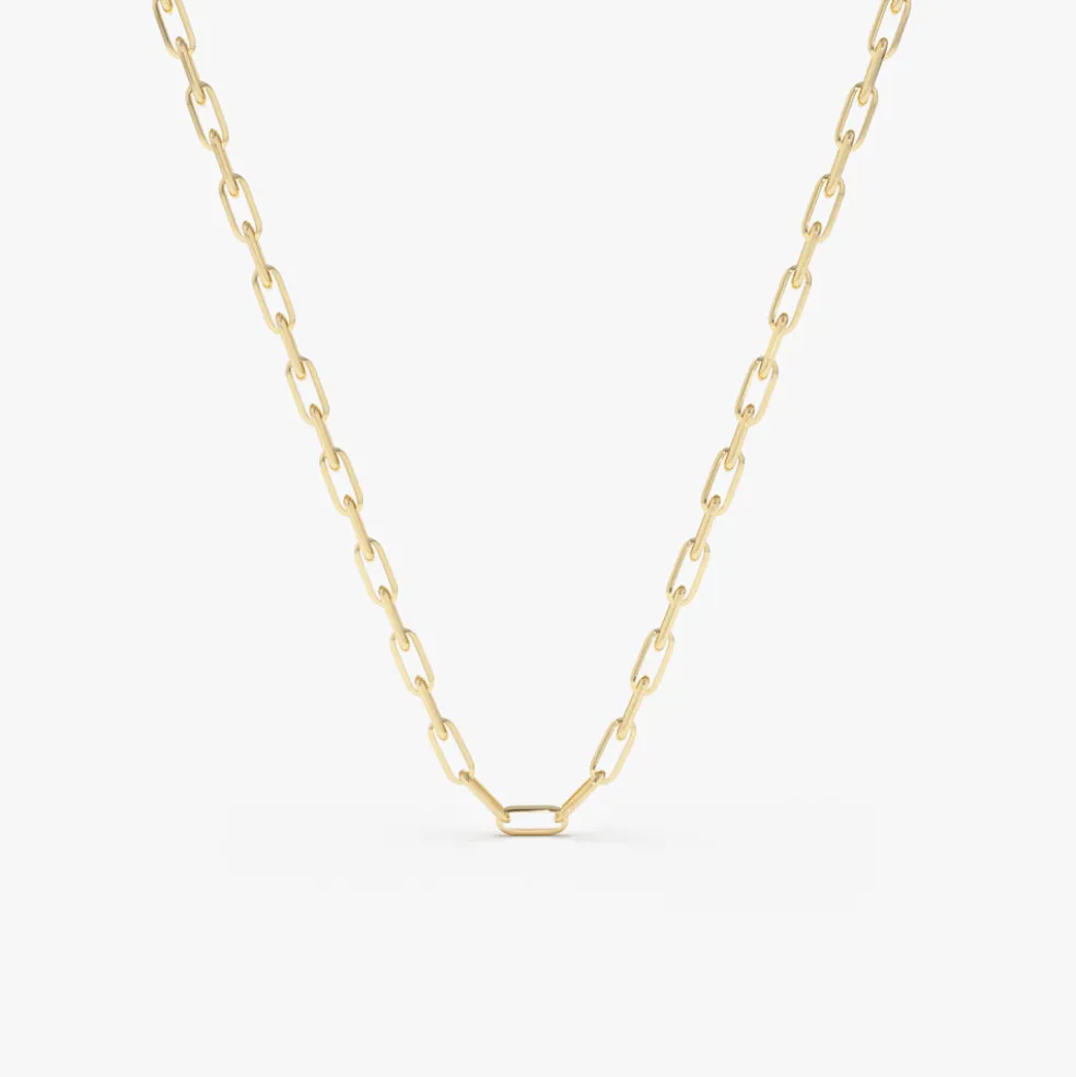 14k Solid Gold Tiny Paper Clip Link Necklace