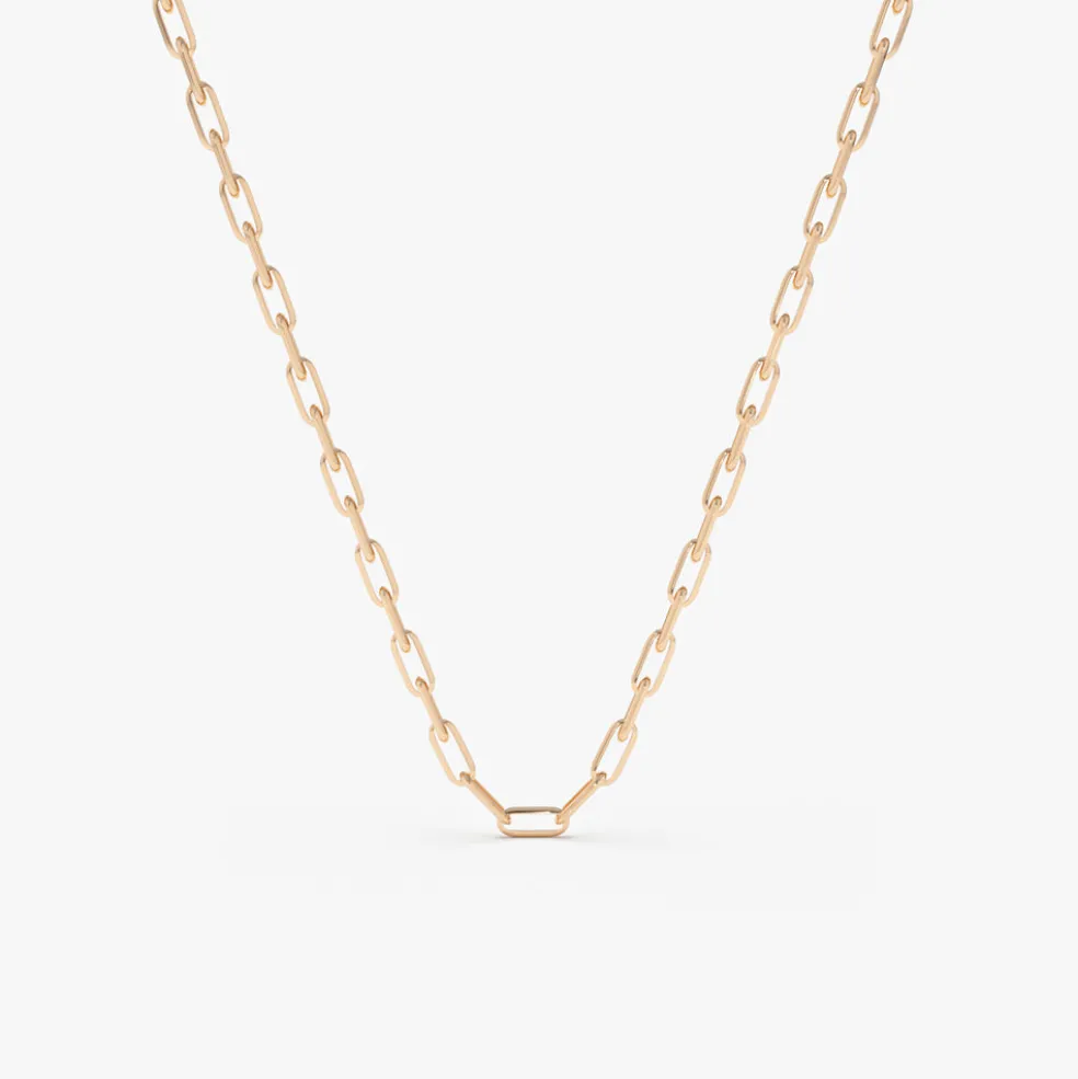 14k Solid Gold Tiny Paper Clip Link Necklace