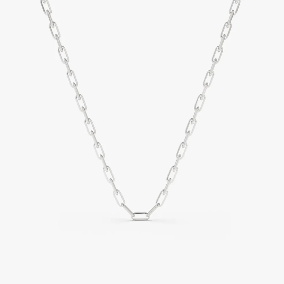 14k Solid Gold Tiny Paper Clip Link Necklace