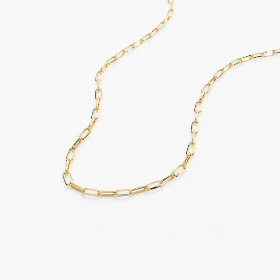 14k Solid Gold Tiny Paper Clip Link Necklace