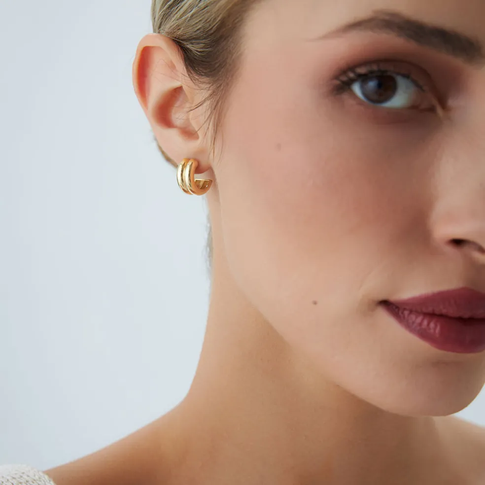 14k Solid Gold Twin C Hoops