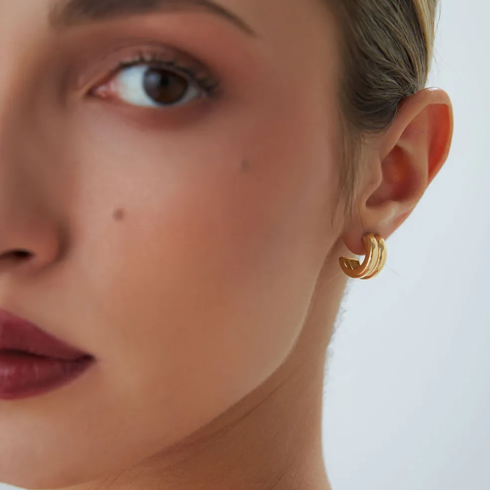 14k Solid Gold Twin C Hoops
