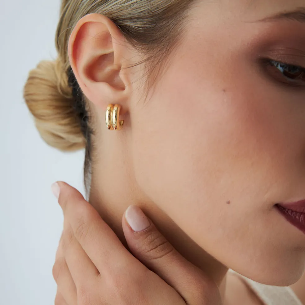 14k Solid Gold Twin C Hoops