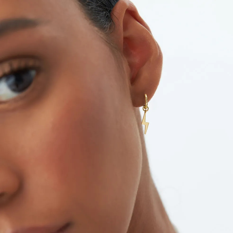 14k Solid Lightning Hoop Charm