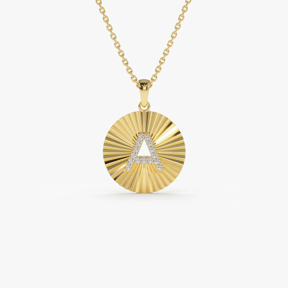 14k Sparkle Disc Diamond Initial Necklace