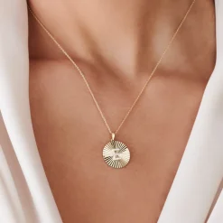 14k Sparkle Disc Diamond Initial Necklace