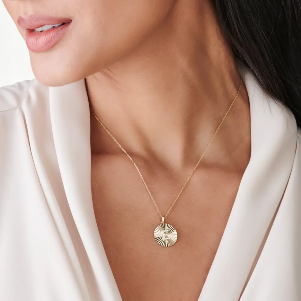 14k Sparkle Disc Diamond Initial Necklace
